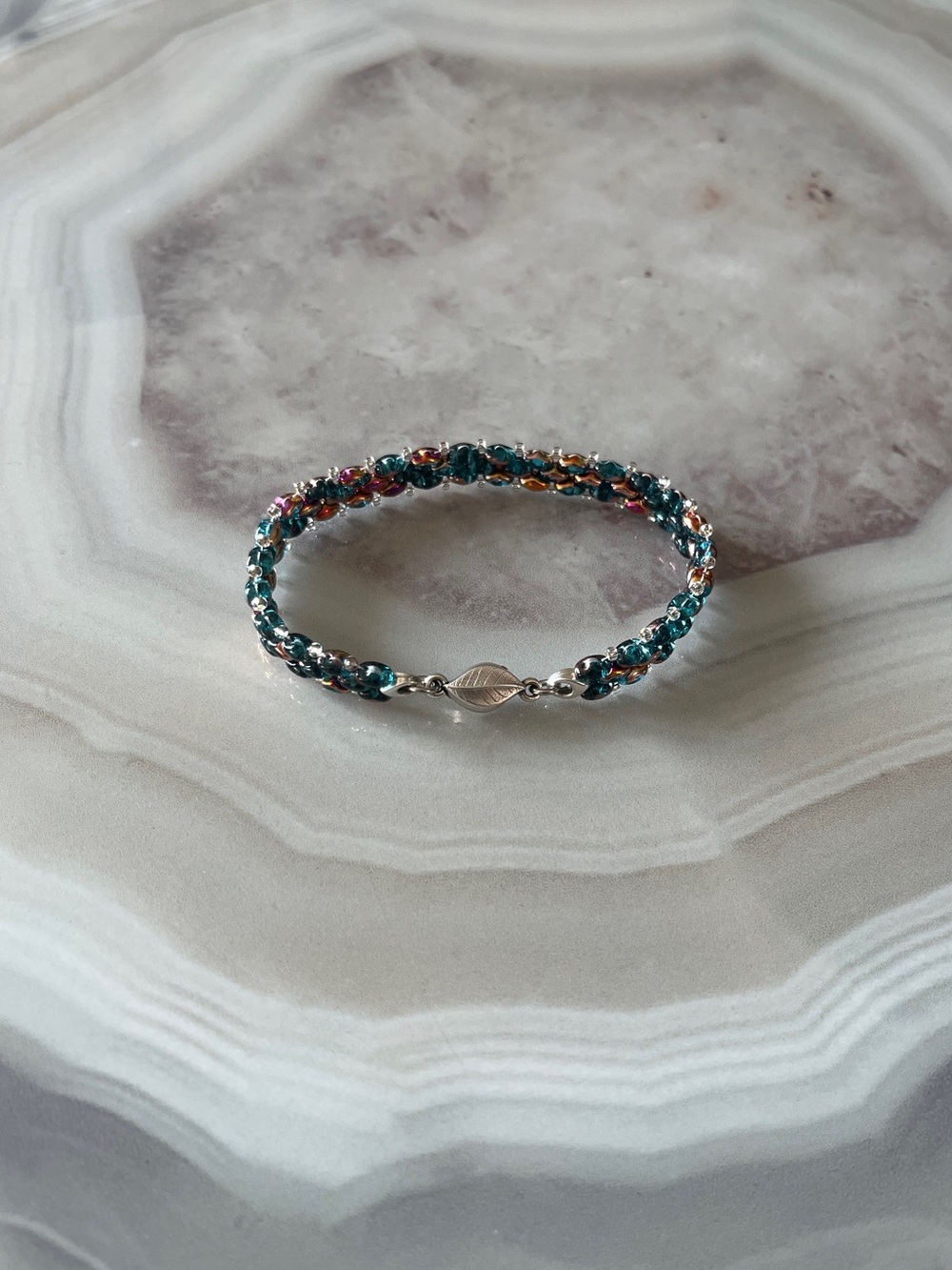 ✨Ocean Reef Handmade Dainty Beaded Bracelet with Leaf Clasp✨
